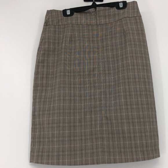 Suzy Shier taupe plaid pencil  skirt back slit knee length - Picture 14 of 14